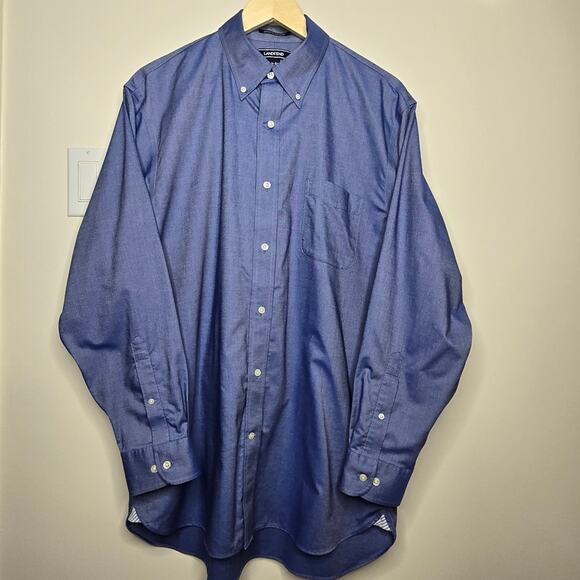 LANDS' END Men's Blue Chambray Button-Down Supima Cotton No Iron Shirt Size 34 - Picture 1 of 9